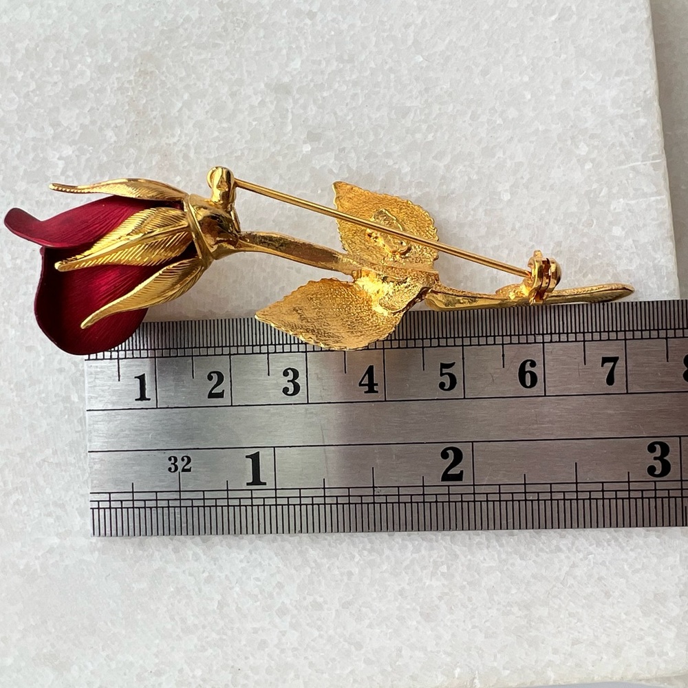 Vintage Giovanni Red & Gold Rose Pin - image 6